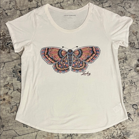 Lucky Brand Tops - Lucky Brand Women's White Tee with Colorful Butterfly Design